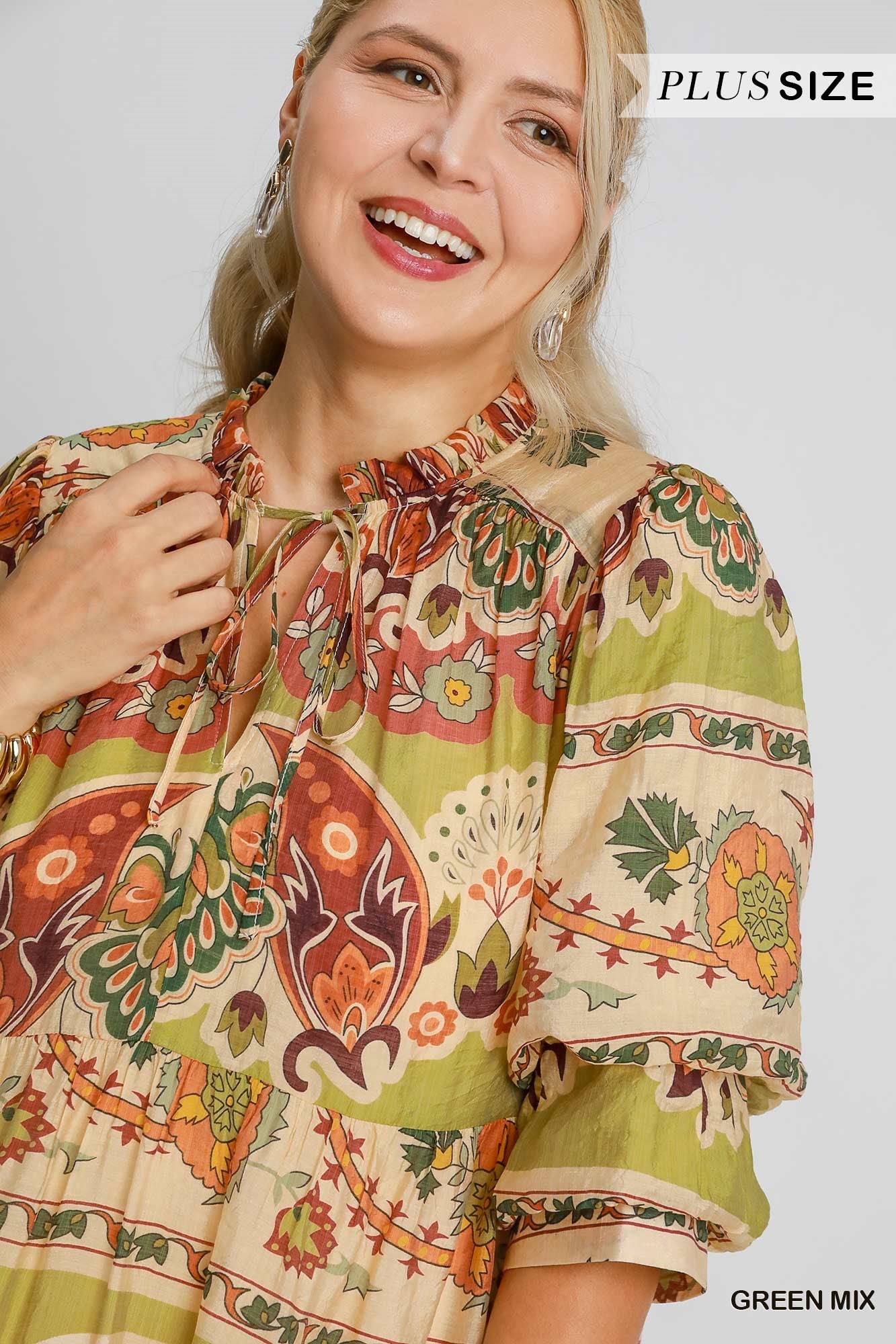Green Mix Print Midi Dress