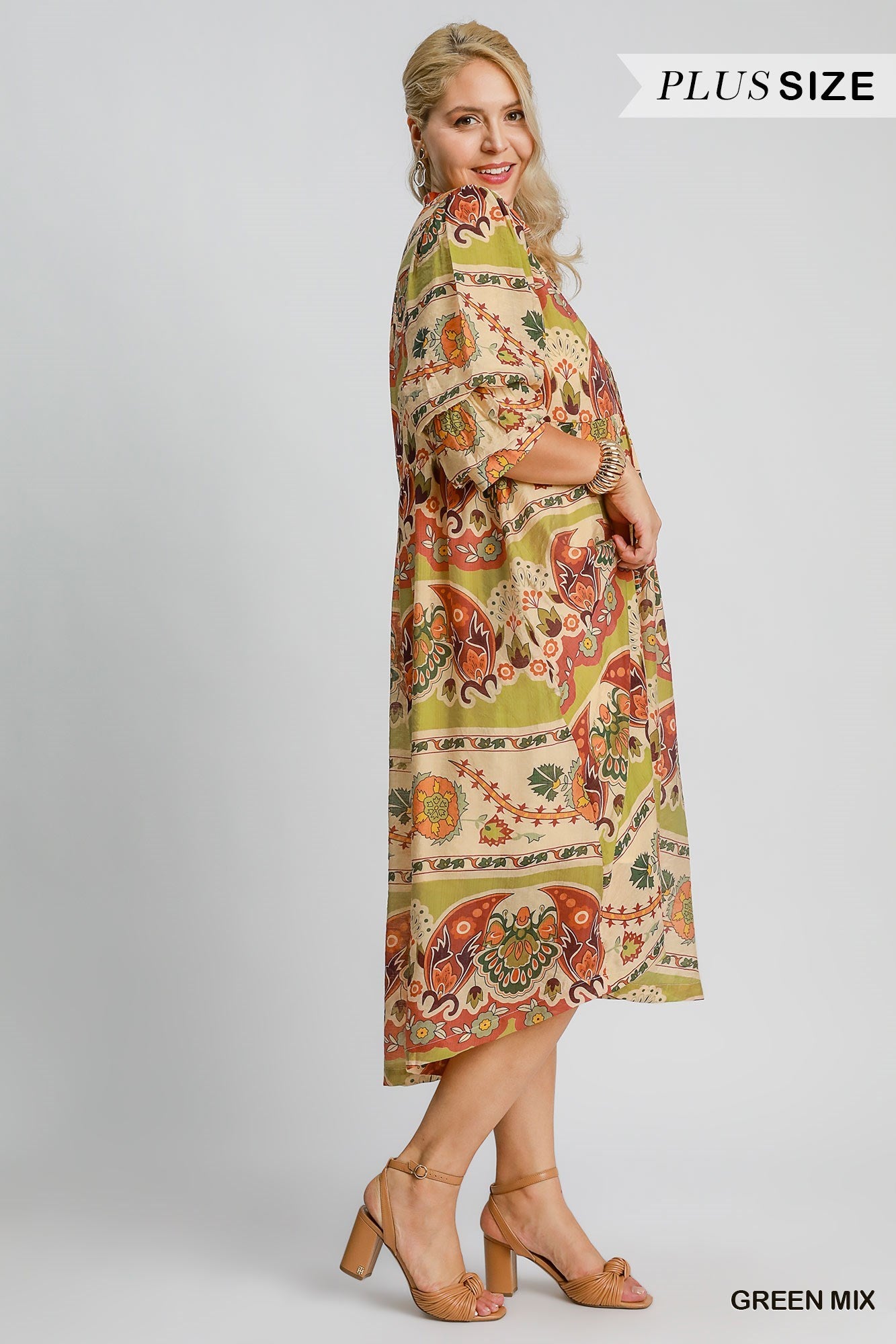 Green Mix Print Midi Dress