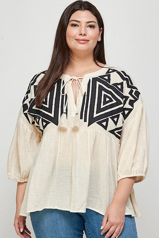 Cream Embroidered Top