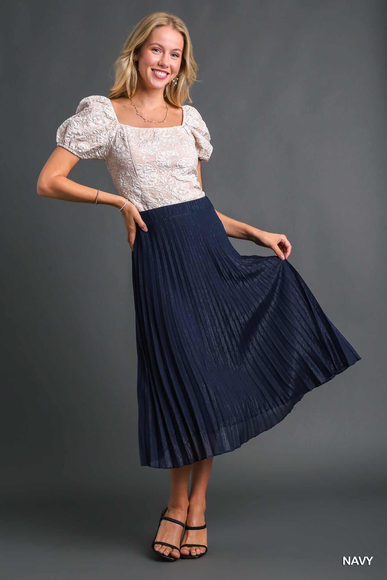 Navy Pleated Skirt