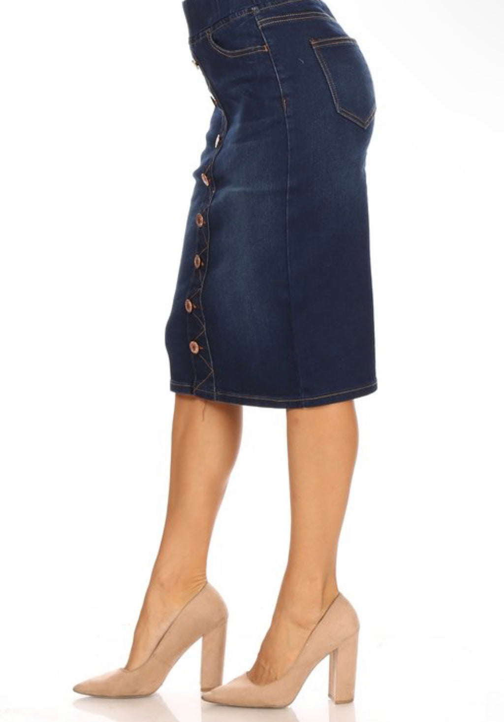 Dark Indigo Denim Skirt w Buttons