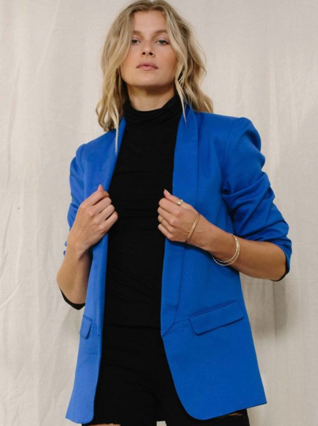 Ruched Sleeve Blazer