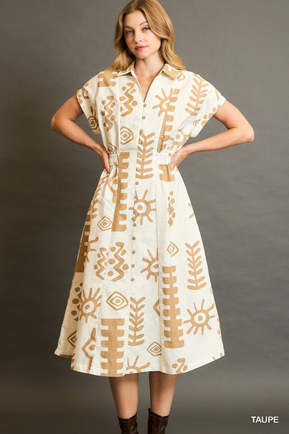 Abstract Button Down Midi Dress