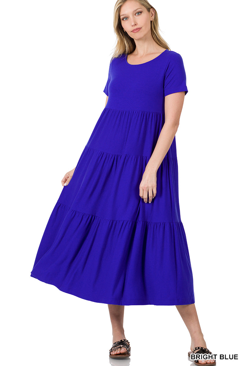 Short Sleeve Tiered Midi Dress (Many Colors Available)