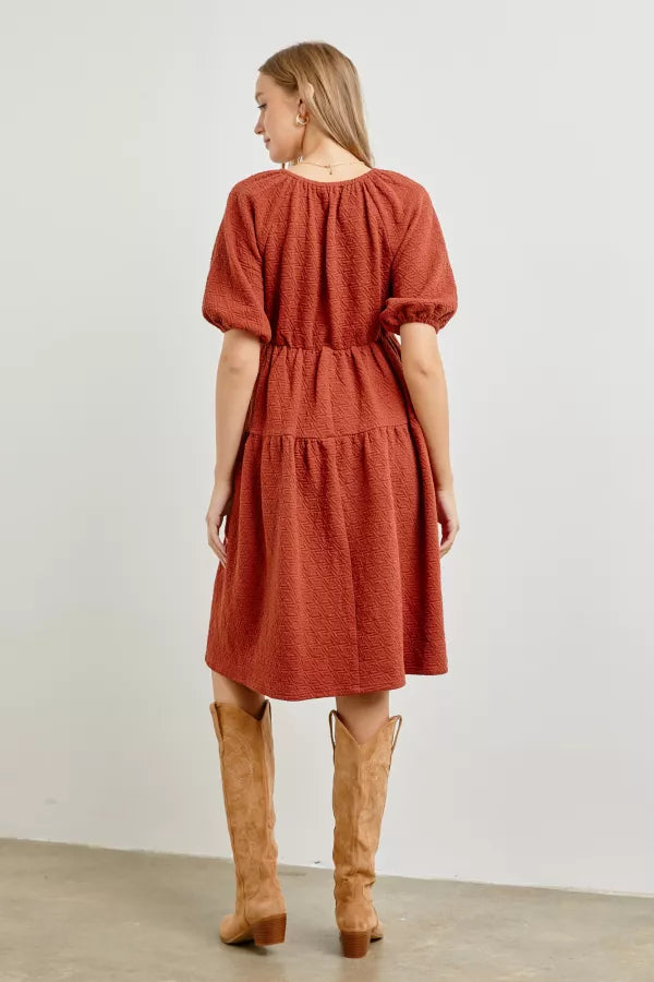 V-neck Quilted Dress (Rust)