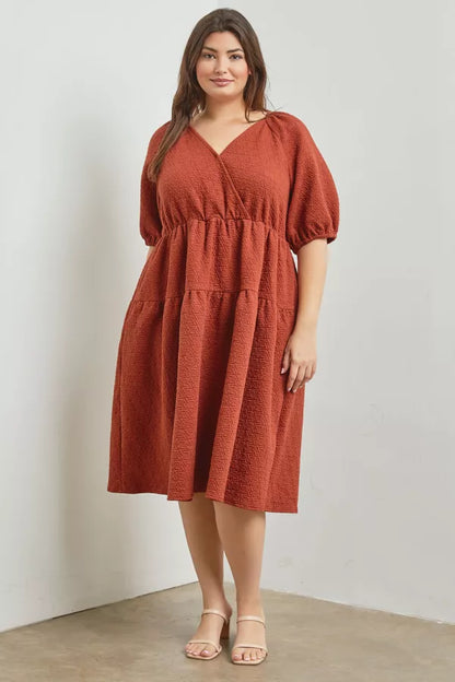 V-neck Quilted Dress (Rust)