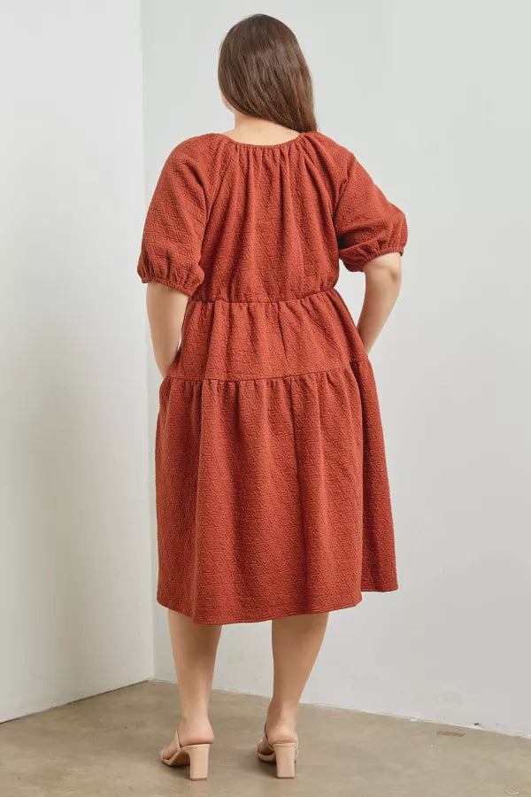 V-neck Quilted Dress (Rust)