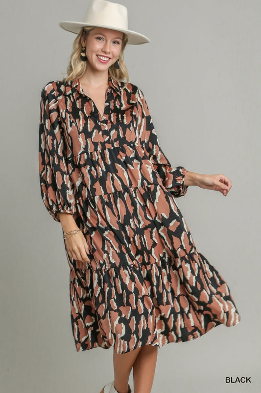 Satin Animal Print Midi Dress