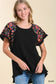 Linen Blend Top with Embroidered Sleeve