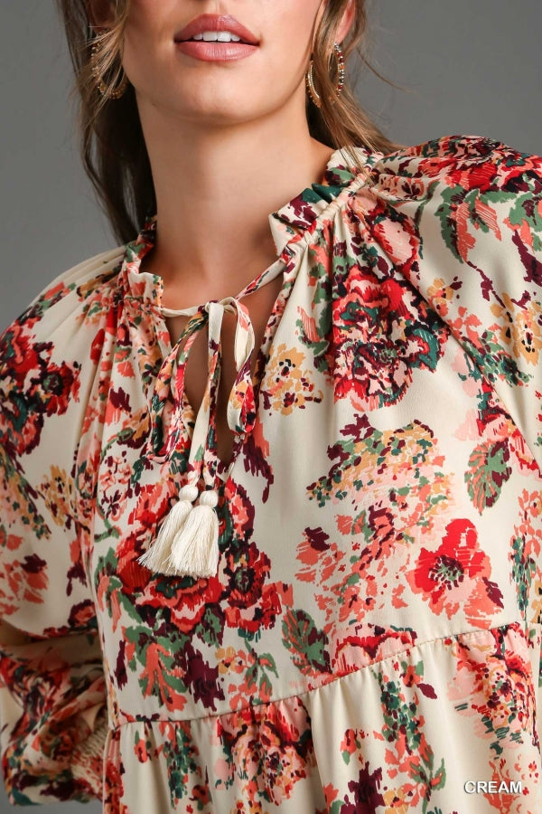 Floral Dress With Smocked Wrist Detail