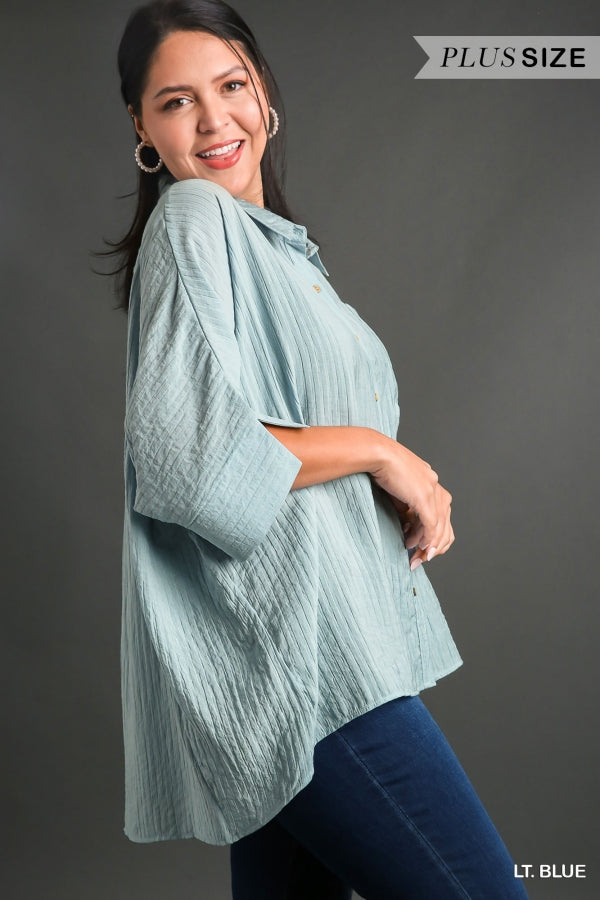 Hi-Low Button Up Top (Lt Blue)