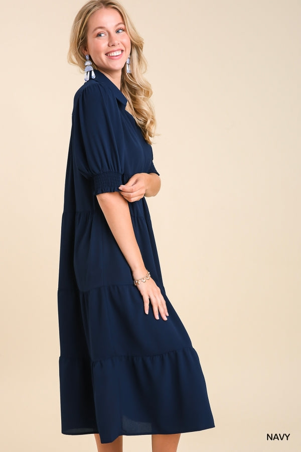 Smocked Sleeve Tiered Dress