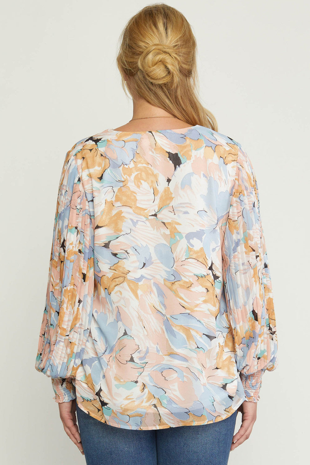 Pleated Sleeve Floral Top