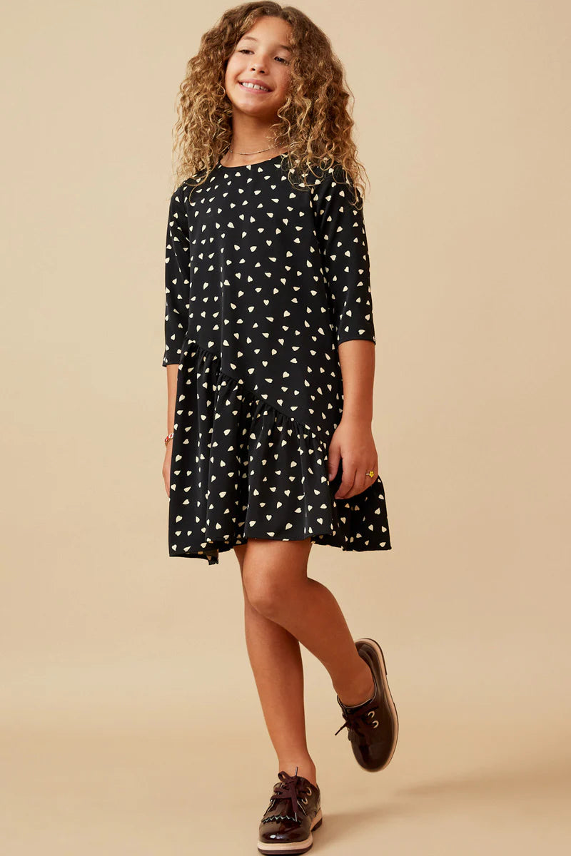 Girl's Black Asymmetrical Heart Dress