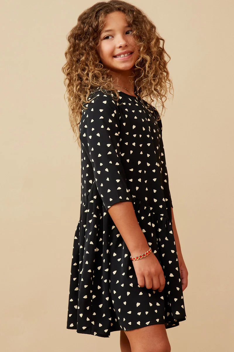 Girl's Black Asymmetrical Heart Dress