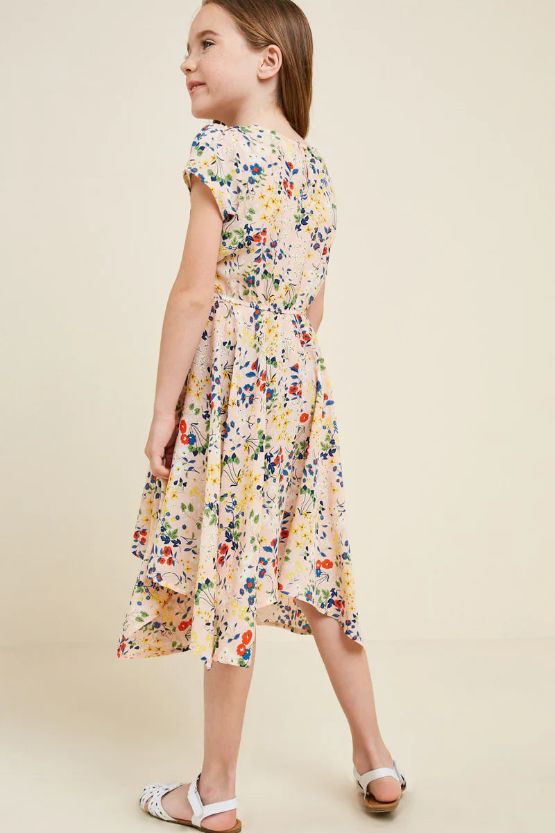 Girl's Floral Hanky Hem Dress