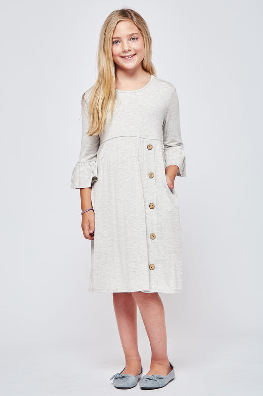 Girl's Bell Sleeve Button Dress