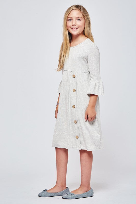 Girl's Bell Sleeve Button Dress