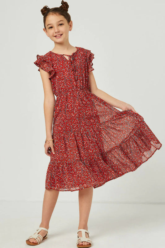 Girl's Red Flutter Sleeve Dress