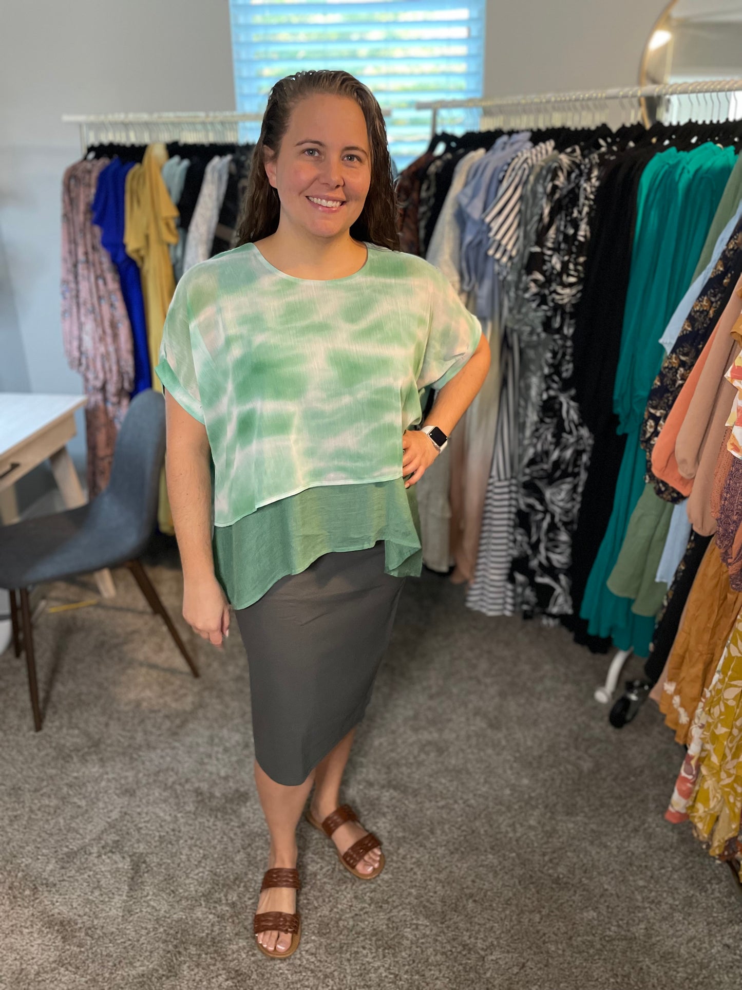 Layered Tunic - Mixed Green Tie Dye