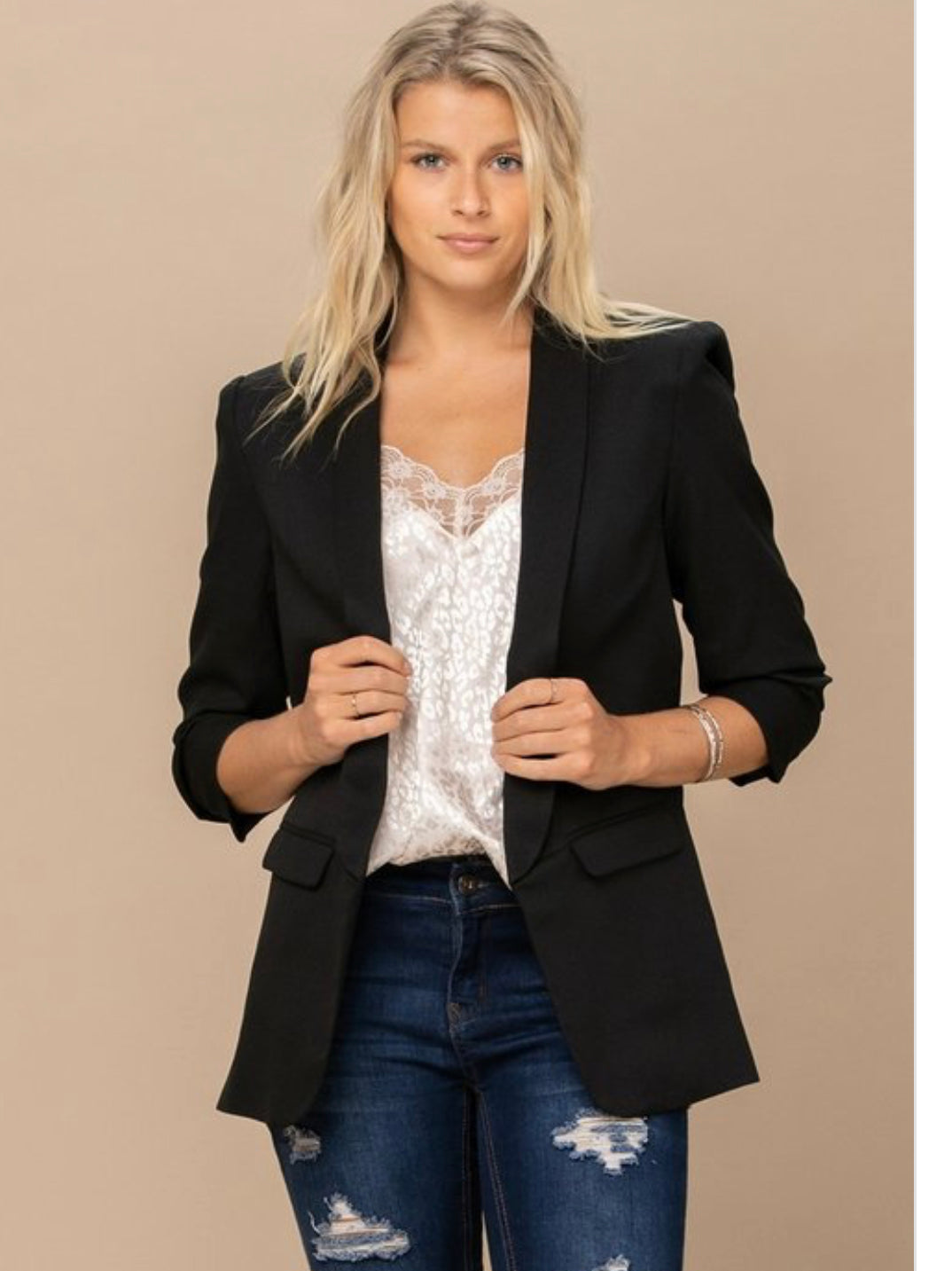 Ruched Sleeve Blazer