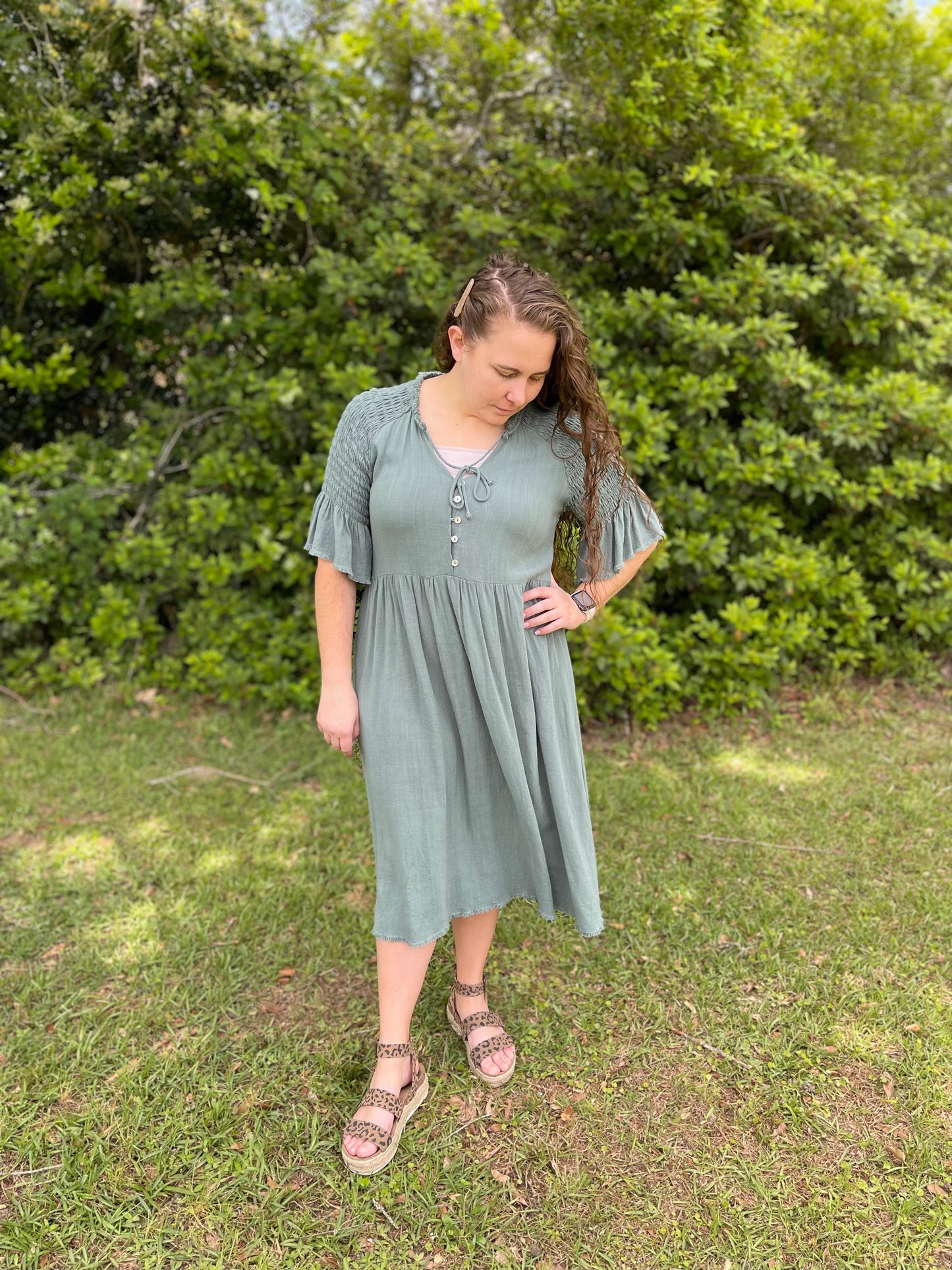 Smocked Sleeve Dress