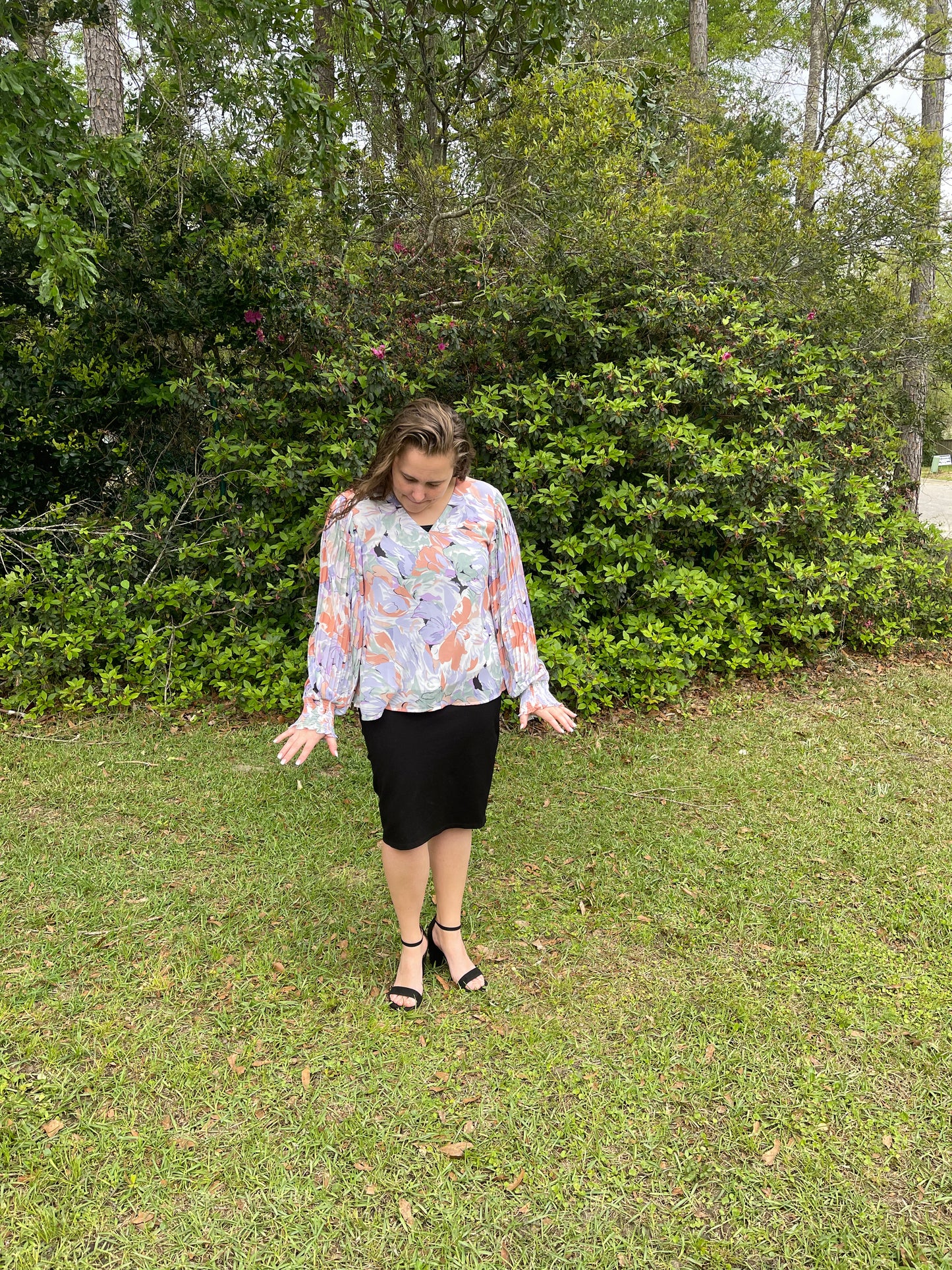 Pleated Sleeve Floral Top