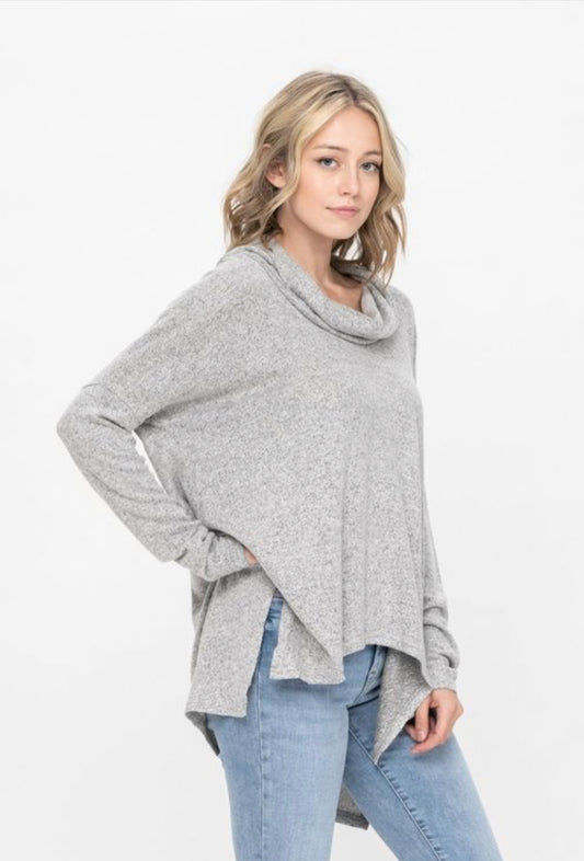 Gray Cowl Neck Pullover Sweater